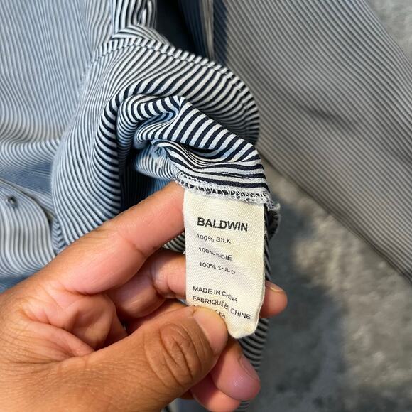 Baldwin BLDWN Women’s Striped Navy & White 100% Silk Sz XS Classic Minimalist - Picture 7 of 8